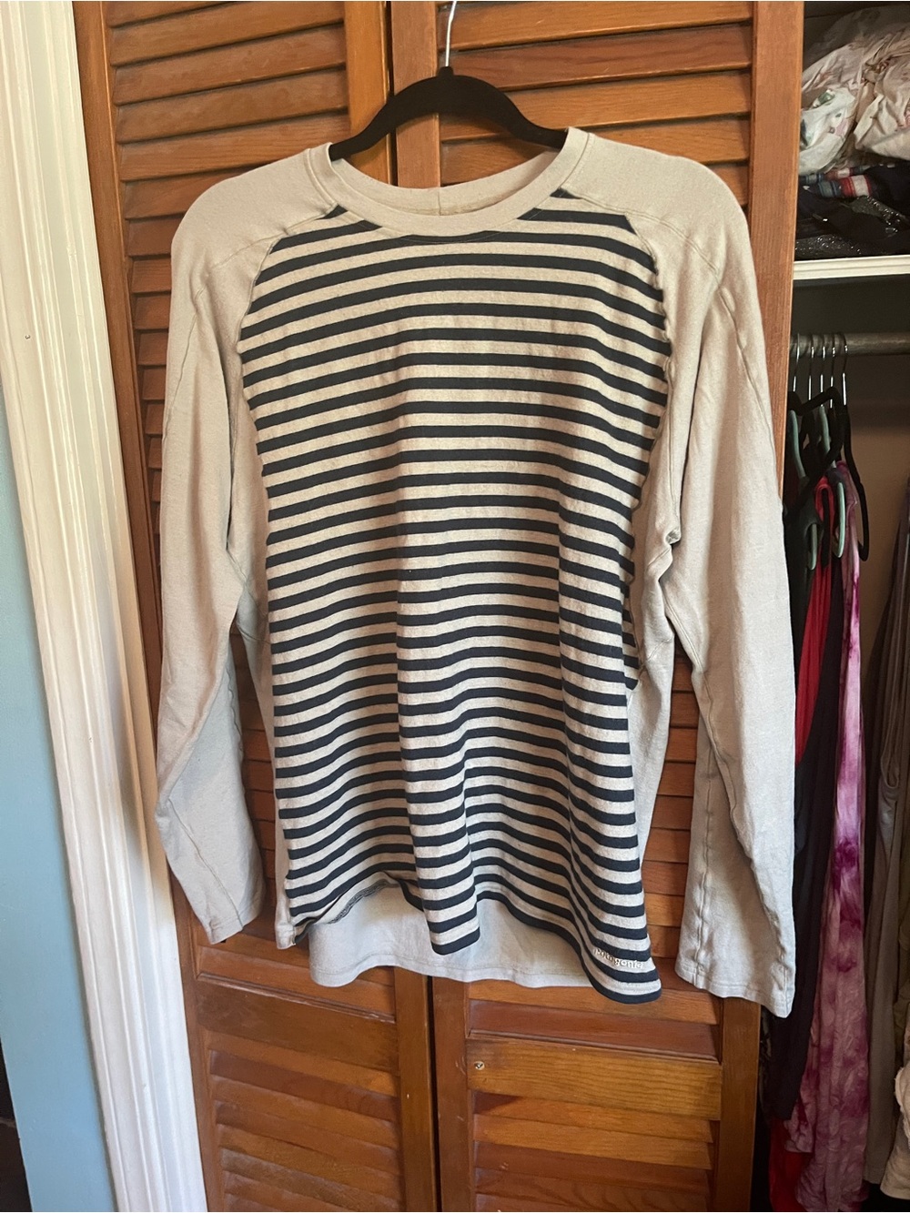 Patagonia Cream and Navy Striped Long Sleeve Crew